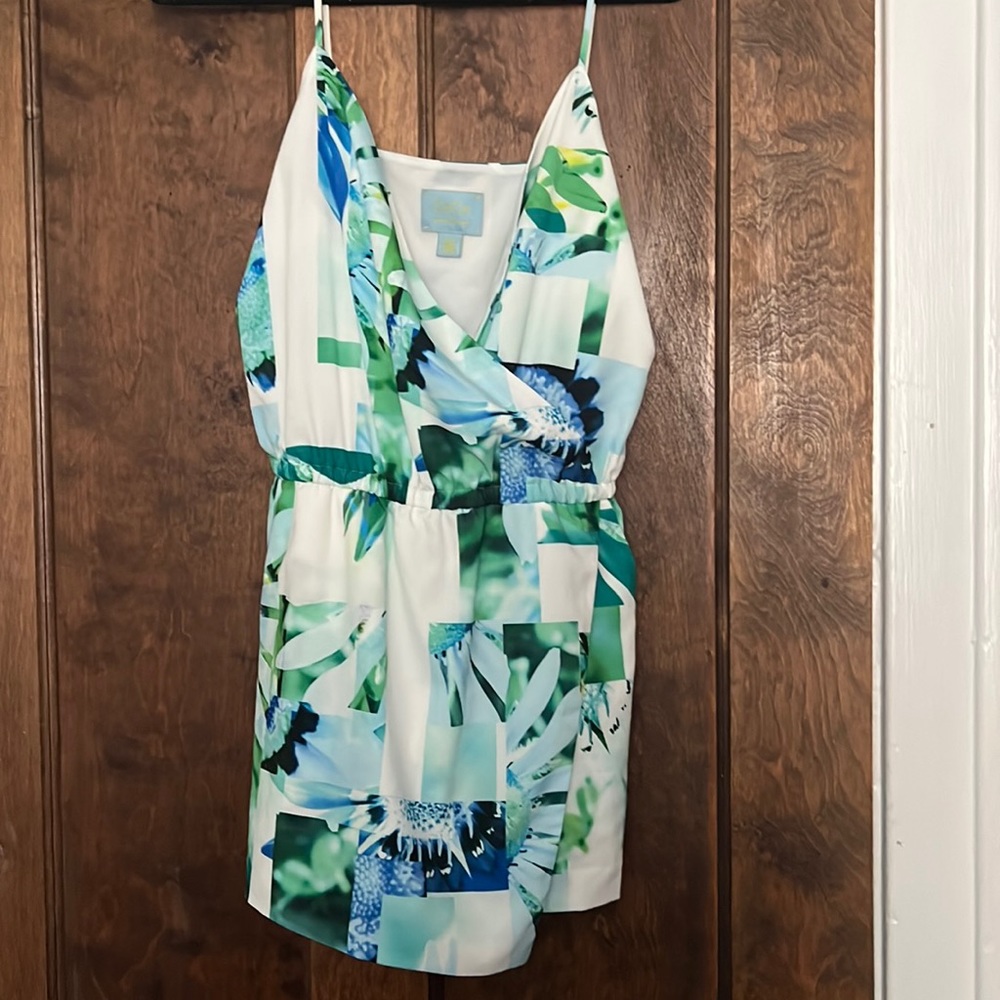 Green and blue floral skirt romper